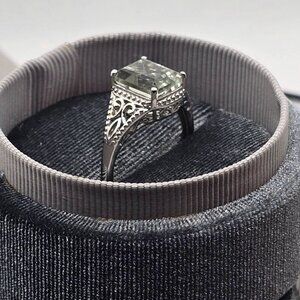 MONTEZUMA ✦ Prasiolite Solitaire Ring ✦ 3.40ct Octagon Green Quartz Platinum 9